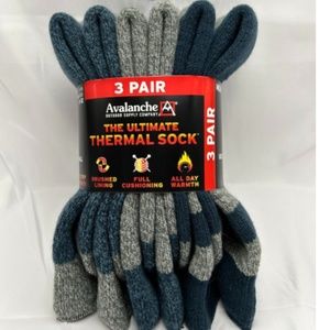 Avalanche Men's Ultimate Thermal Crew 3-Pair Socks Fits Shoe Sizes 6-12 Blue